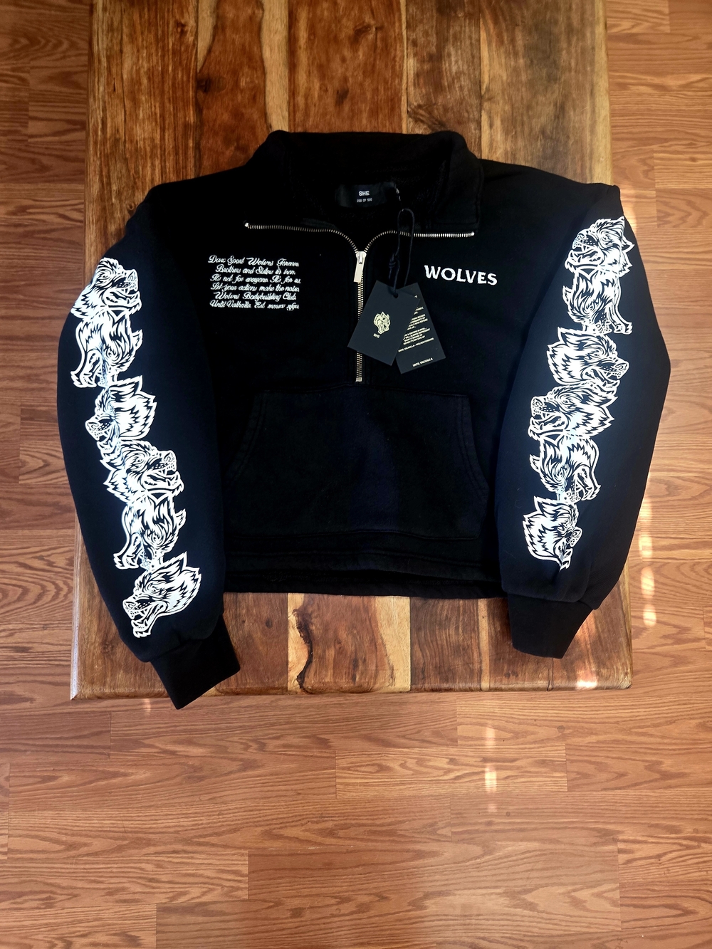 Darc Sport Black Wolves Graphic Half-Zip Jacket with White Wolf Sleeve Prints